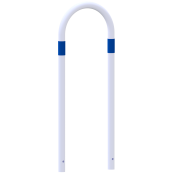 Barrier bracket | as e-charging station protection | for casting in concrete, | total width: 460mm, total height: 1200mm | hot-dip galvanized and white powder-coated with blue reflective stripes foil type RA1/A